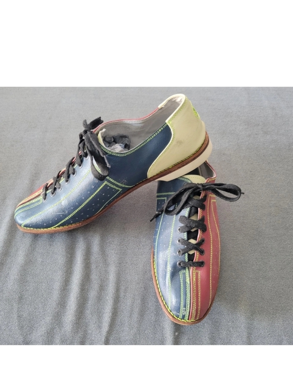 Vintage Retro BSI Genuine Leather Bowling Shoes Red Blue Cosmic Lace Up Men 14
